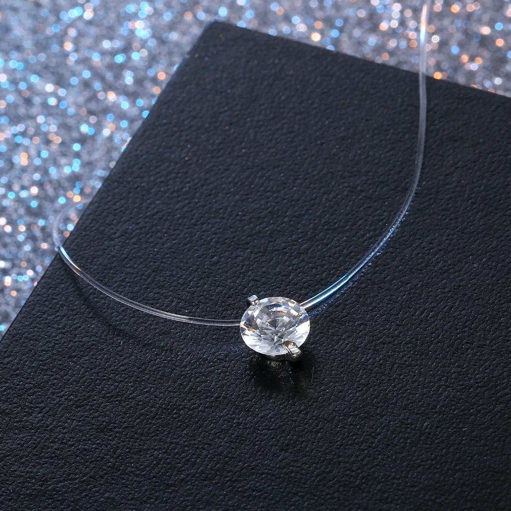 Classic Wedding Round Rhinestone Zircon Choker Necklaces Transparent Fishing Line Necklace Invisible Chain Necklaces Collier