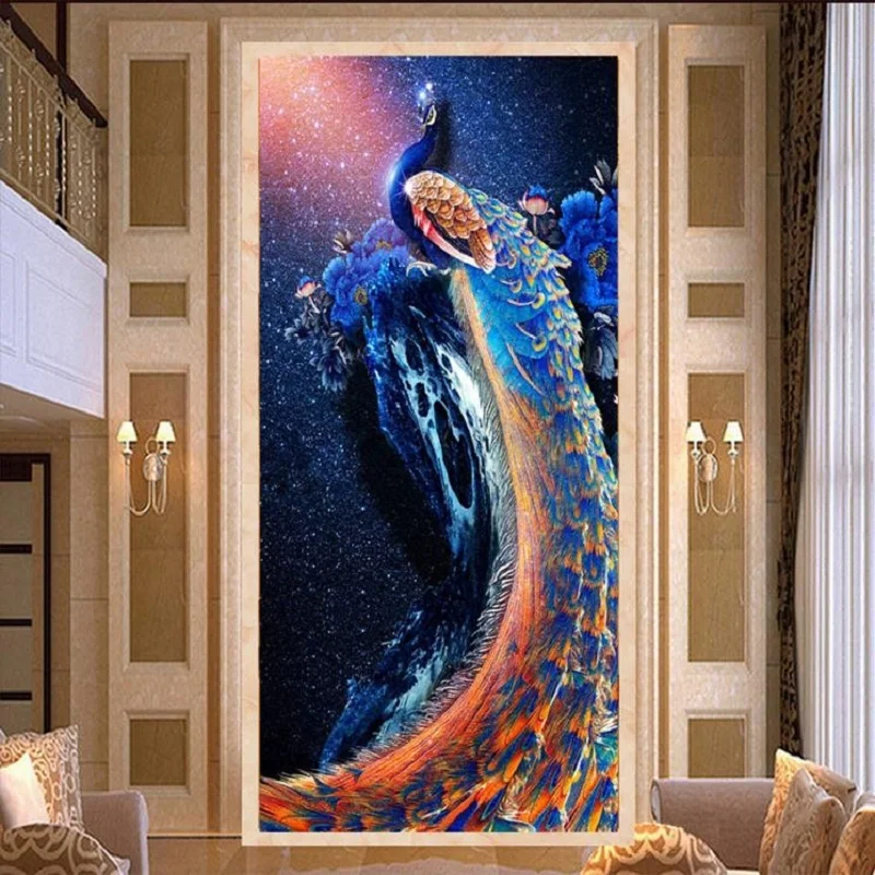 

5D needlework DIY diamond embroidery peacock blue flowers Pictures mosaic full Square Rhinestone peony painting crystal patterns