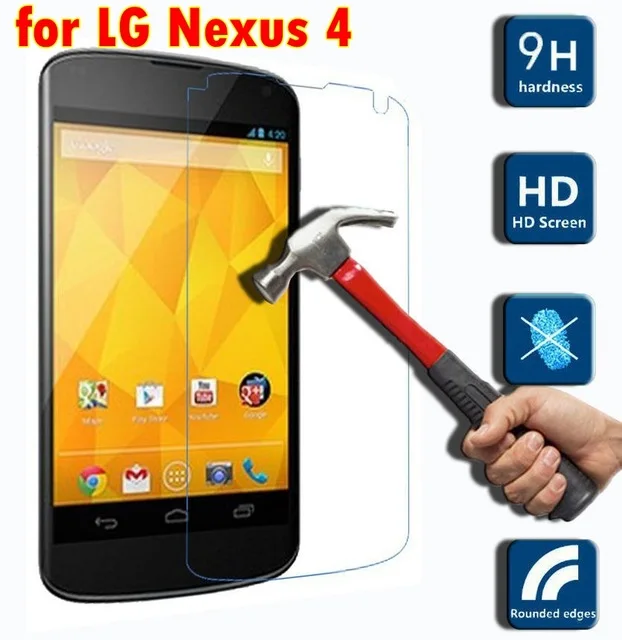 

9H Phone Glass for LG Nexus 4 Screen Protector Mobile Accessory Front Cover High Clear Film Case For Nexus 4 E960 Tempered Glass