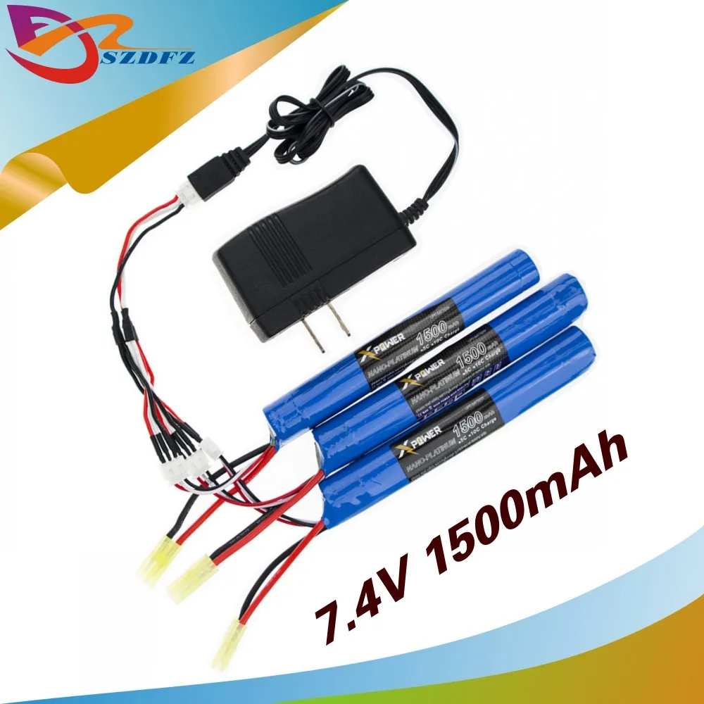 pistola airsoft Power gun battery 3pcs and charger 7.4V 1500MAH 30C