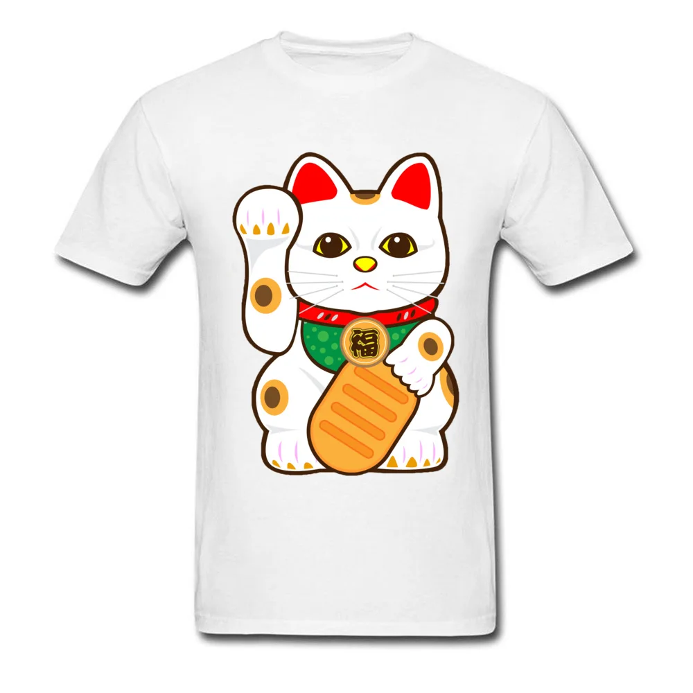 Мужская синяя футболка с милым графическим японским принтом Lucky Cat мужские летние
