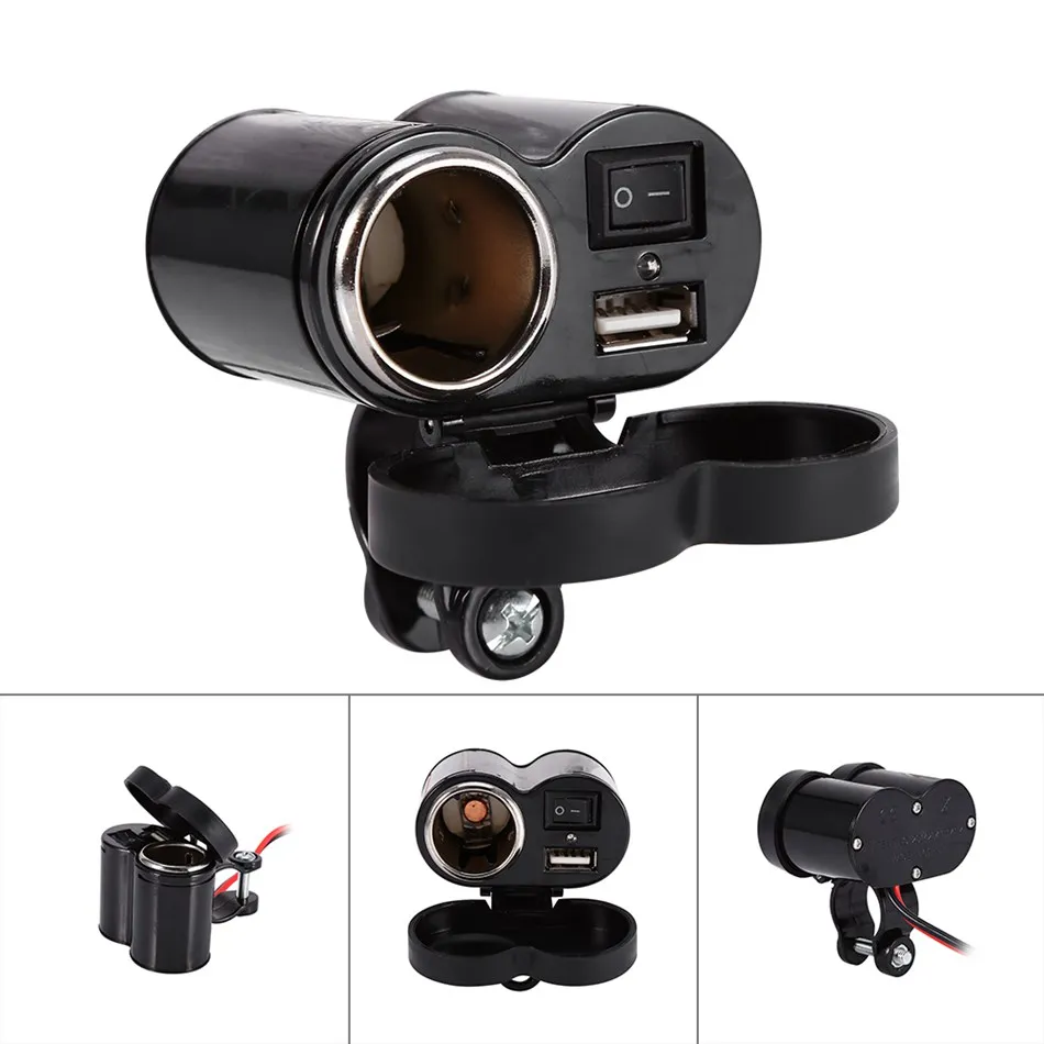 

Motorbike Motorcycle 12V Cigarette Lighter USB Power Adapter Charger 2 in 1 For Phone Waterproof