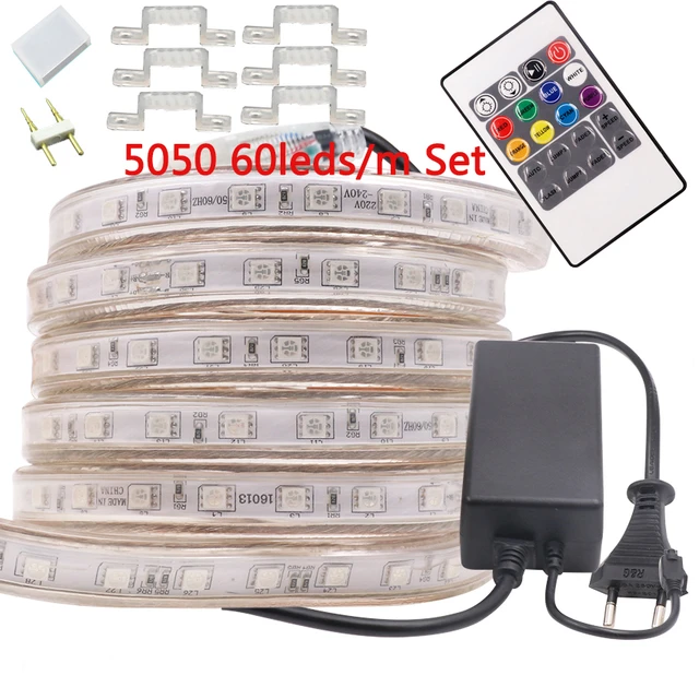 220V 5050 RGB LED Strip Light 120LED/60LED per Meter Silicone Tube