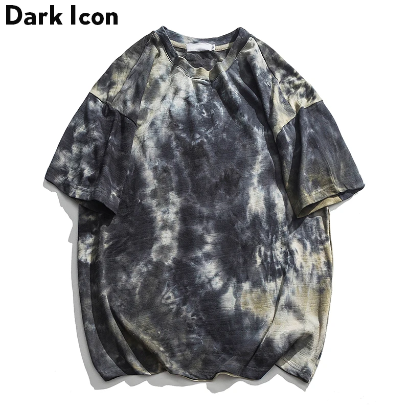 Dark Icon Tie dying Футболка Мужская Круглый вырез лодочкой футболка Hipster с коротким рукавом Хлопок футболки 3 цвета