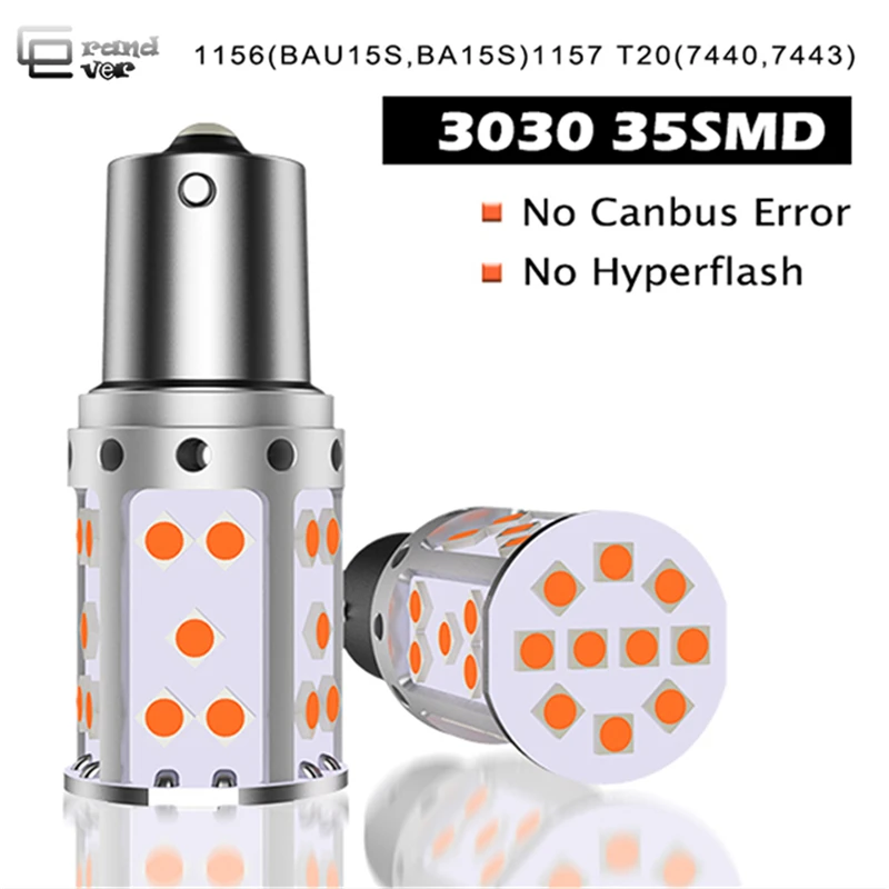 1 шт. T20 светодиодный 7440 W21W W21/5W 35SMD лампа Canbus Free 1156 BAU15S PY21W BA15S P21W Янтарный фонарь для