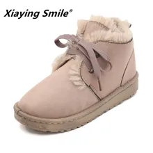 Xiaying/женская зимняя обувь из флока; ботильоны с искусственным мехом; зимняя короткая плюшевая модная повседневная обувь; женская обувь на резиновой подошве со шнуровкой