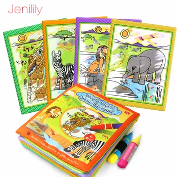 Coloring Magic Water Drawing Book with Pen Baby Educational Toy Animals Painting Writing Doodle Cloth Book Kids Drawing Board 1