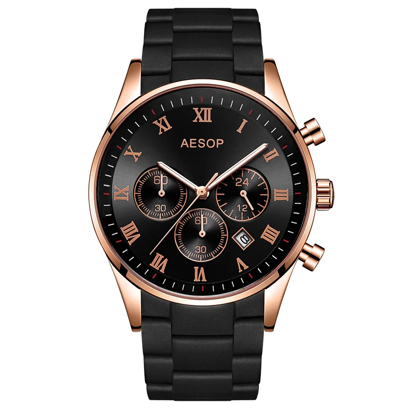 AESOP высококлассные модные брендовые часы для мужчин лучший бренд класса люкс черный силиконовый ремешок часы розовое золото мужские часы Relogio Masculino 5002