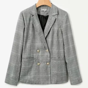 

2020 New Spring Autumn Women Plaid Blazers and Jackets Slim Fit Casual Vintage Work Office Ladies Elegant Brand Blazer Femme