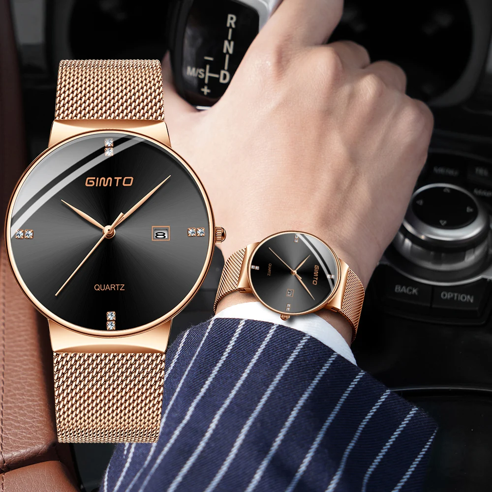 

GIMTO 2018 Creative Brand Men Watches Steel Ultra Thin Quartz Casual Male Watches Luxury Gold Wristwatch Clock Relogio Masculino