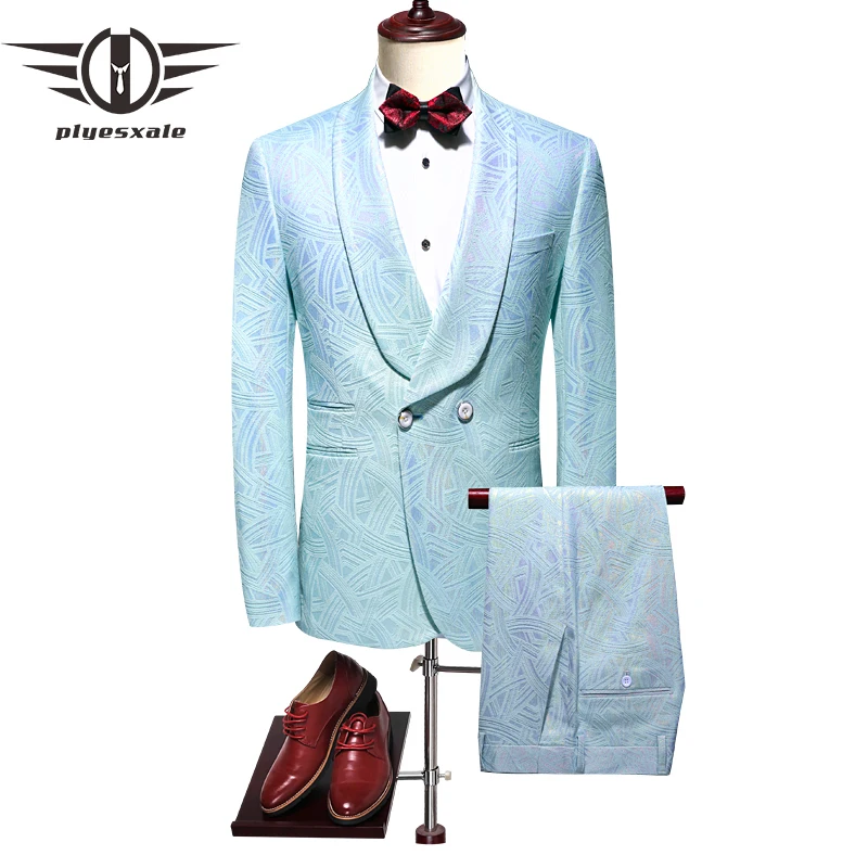 

Man Wedding Suit Sky Blue Beige Tuxedos Groom Costume Homme Mariage Prom Party Dress Double Breasted Mens Suits 3 Piece Q639