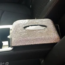 Блок автомобильный подлокотник коробка для салфеток Держатель Блестящий глиттер кристаллы Салфетка бумажный Чехол Контейнер для салфеток для домашнего офиса