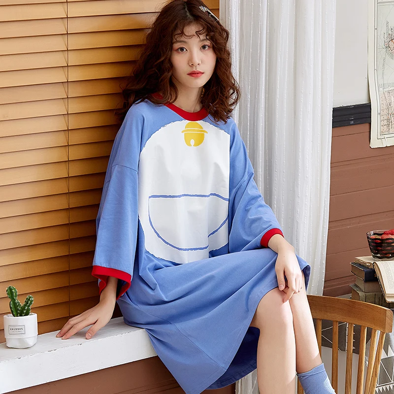 

2019 Summer sleepdress Cotton Women Sleepwear Leisure Loose Long Printed Ladies Nightgown Young Girl Outwear Party Nightdress