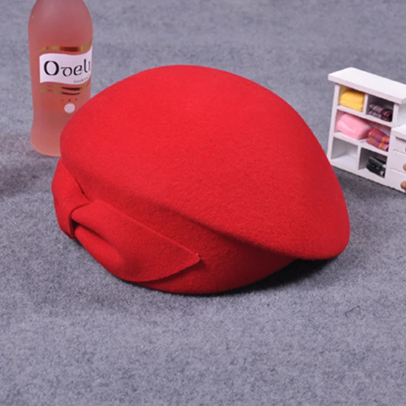 FGHGF, Зимний берет, бини, шапка, Женская шерстяная шапка, Модный женский берет, шапка, французский, Трилби, мягкая, Pillbox, шапка, платье, шапка - Цвет: Красный