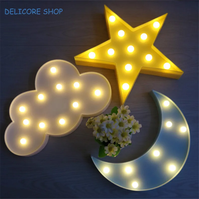 Decorative LED Night Light 3D Star Moon Lamp Neon Table Lamps Christmas LED Lights Children's Bedroom Decoration Holiday Gift