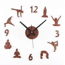 Новое поступление цвет древесины Йога Дизайн стикер eva 40 см-70 см настенные часы большой декоративные 3D DIY настенные часы большой