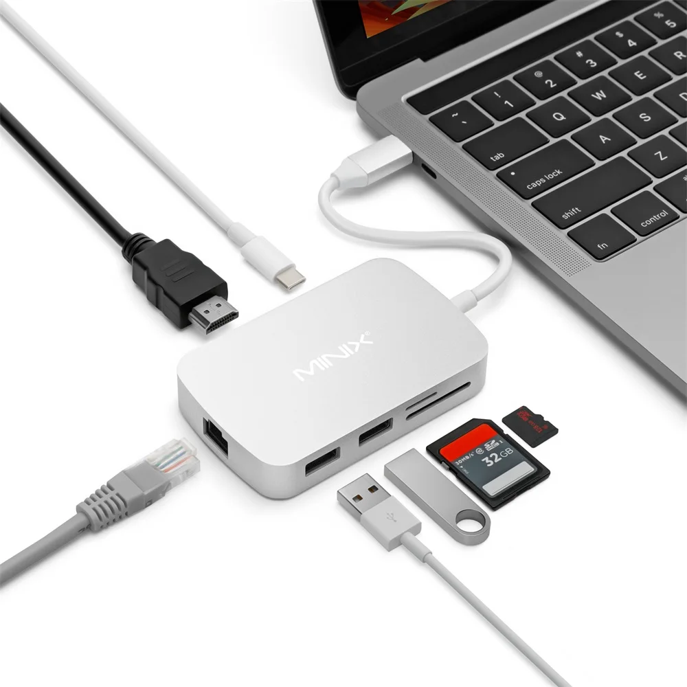 MINIX NEO C Multiport Adapter HDMI Output/ Gigabit Ethernet/ USB3.0*2/ TF & SD Card Slot Silver (Compatible with Apple MacBook)