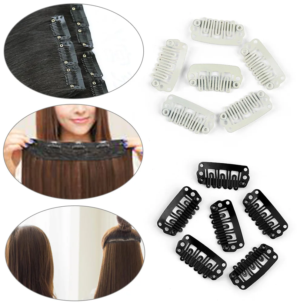 

10pcs Hair Extension Clips Snap Metal Clips With Silicone Back Clip HairStyling Metal Pin Hair Extensions U Shape Wig Comb
