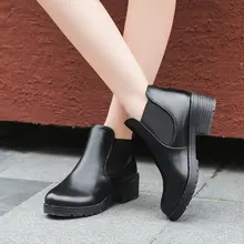 2018 Novo Estilo de Moda Feminina Botas de Cabeça Redonda de Fundo Grosso Couro PU Mulher À Prova D’ Água Martin Botas Bota Feminina Frete Grátis