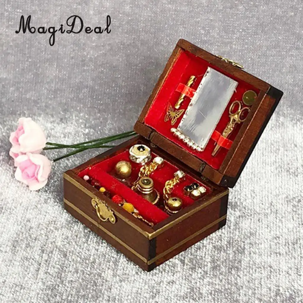 1:12 Dollhouse Mini Furniture Vintage Wooden Jewelry Box DIY Toys Retro Jewelry Box Christmas Gifts