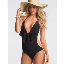 Гофрированный черный бандаж сексуальный купальник женский цельный бикини Монокини купальник купальный костюм бикини