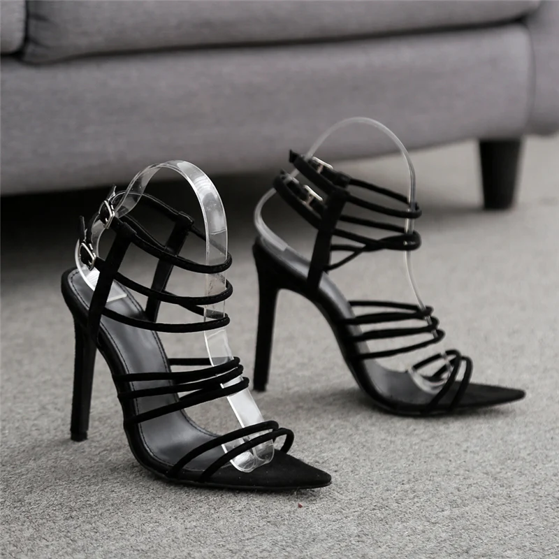 Женские летние сандалии-гладиаторы на высоком каблуке 11,5 см; женские туфли-лодочки из флока; женские модельные сандалии; туфли на шпильке с перекрестной шнуровкой