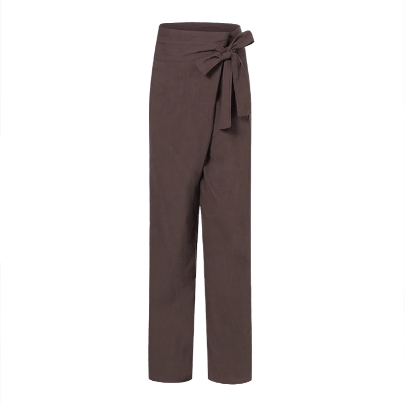 Женские повседневные длинные штаны с высокой талией размера плюс, солидные женские широкие брюки палаццо, винтажные брюки свободного кроя, S-5XL - Цвет: Coffee