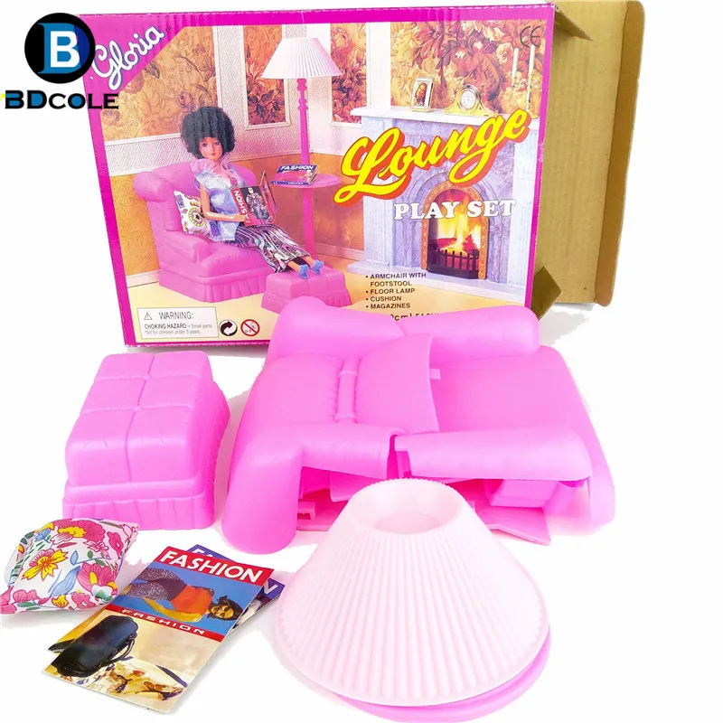 Lounge Play set in Living Room Pretend Play Toys for Barbie Dollhouse including Sofa Vertical Lamp Foot Couch Pillow