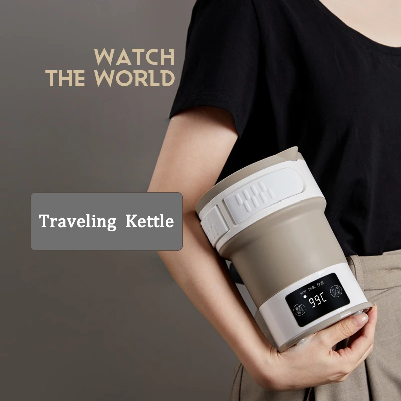 

110V-240V Folding Kettle Compressed Electric Kettle Travel Water Kettle Hidden Handle Food Grade Silicone Insulation Kettle