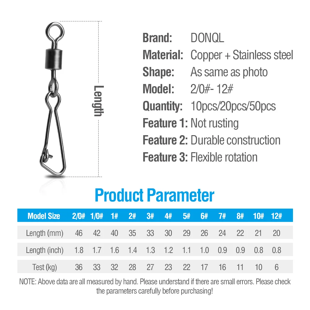 DONQL 10/20/50 шт прокатный поворотные рыболовные разъем бочки для верховой езды оснастки 12#-2/0# для рыболовных крючков ссылка аксессуары для рыболовных приманок