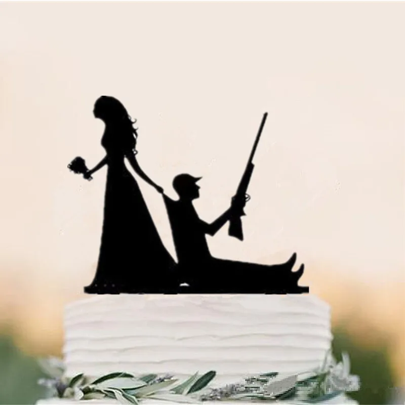Custom The Hunt Is Over Funny Wedding Cake Topper Bride And Groom Decoration New 