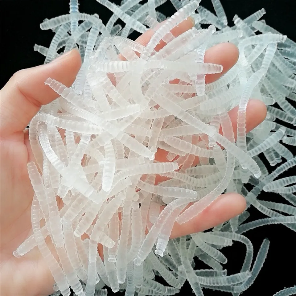 

Swolfy 100pc 6cm soft Simulation Earthworm Worms Artificial Fishing Lure Tackle Soft Bait white New silicone bait carp soft bait