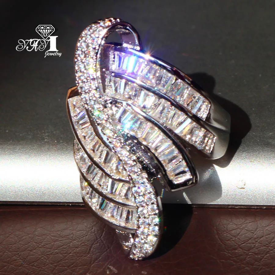 Silver Ring 6.8 CT Princess Cut White Zircon Engagement Wedding Rings For Woman