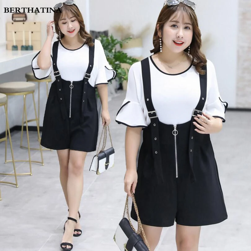 

BERTHATINA 2018 Summer New Product Plus Size 4XL Women's elegant Two-piece bib Pants Personality Fashion Women OL Clothing