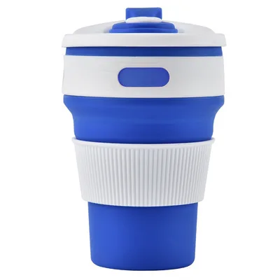 Boxi новая кофейная кружка объемом 350 мл, складная силиконовая кружка для воды, портативная кружка для путешествий, чайные кружки с крышками, защита от падения, 6 цветов - Цвет: Синий