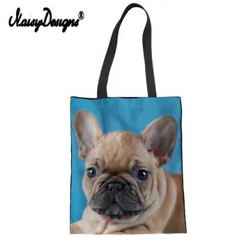 

Women Canvas Shopping Bags Fashion Tote Shoulder Versatile Sack Summer Beach French Bulldog DIY Printing Girls Handbag Linen Bag