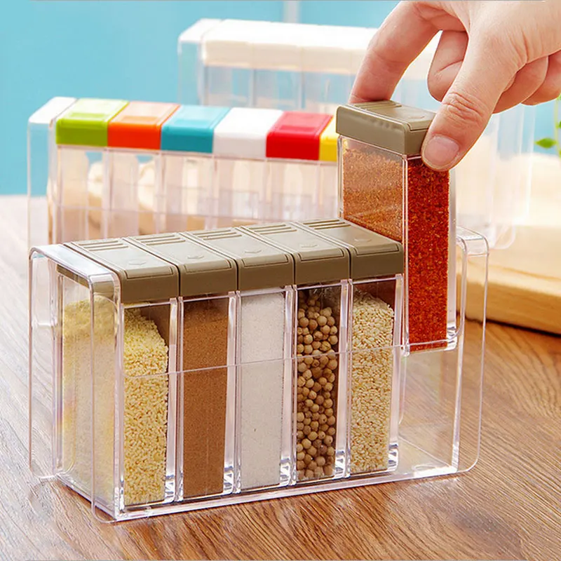 

6pcs/set crylic transparent Spice Jar Colorful Lid Seasoning Box Kitchen Tools Salt Condiment Cruet Storage box Containers