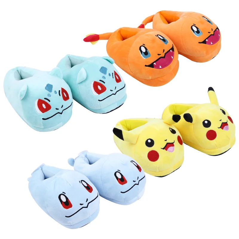 

Pikachu Charmander Bulbasaur Squirtle Cartoon Plush Slippers for Kids Children Soft Stuffed Toys Dolls