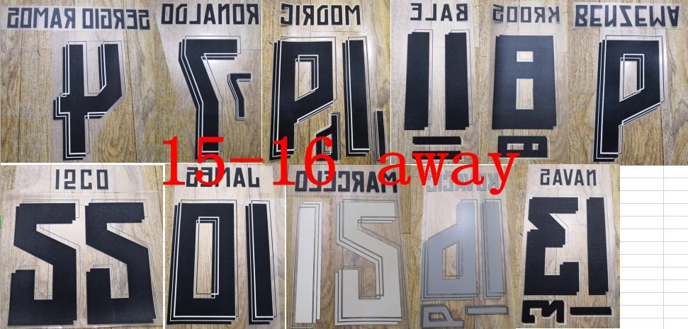 

2015-2016 AWAY RONALDO MARCELO SERGIO RAMOS NAVAS MODRIC KOVACIC BALE KROOS JAMES JAMES nameset patch badge