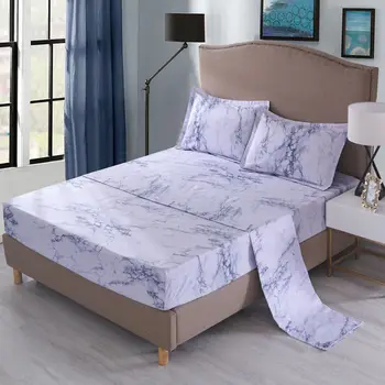 

Stone Pattern 4pcs Bed Sheet Set black Printed 1pc Bed Flat Sheet+1pc Bed Fitted Sheet+1/2pc Pillowcase Bed set Home Hotel decor