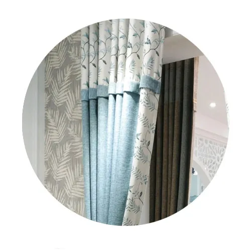Корейский пасторальный стиль красивые шторы Роскошные жаккардовые листья узор синий лен-как шторы для гостиной спальни - Цвет: stitching curtain2