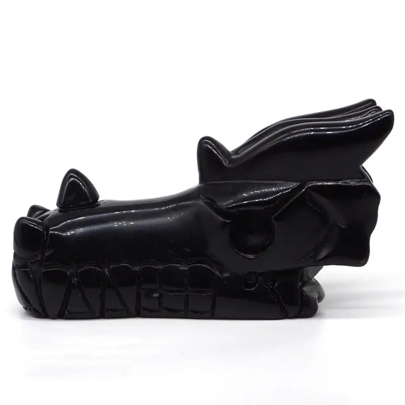 

Dragon Skull Head 5" Black Obsidian Crystal Healing Natural Gemstone Figurine