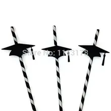 Дешевые выпускные Полосатые Бумажные соломинки-на заказ свадьба, помолвка, день рождения, детский душ вечерние, Чайная Вечеринка соломинка