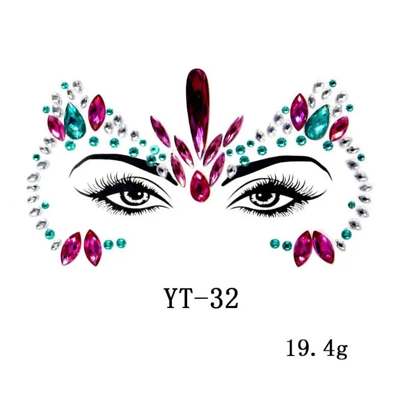 Pink Rhinestones Face Jewels Adhesive Crystal Gems Beauty Makeup Body Art Glitter Tattoo Eyebrow Face Body Jewelry Stickers - Цвет: 1pc YT-32