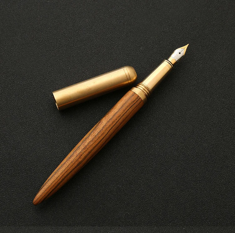 Luxury Brass Fountain Pen Office 0.7mm Ink Pen Student Wood Calligraphy Pens For School Writing Stationery Supplies