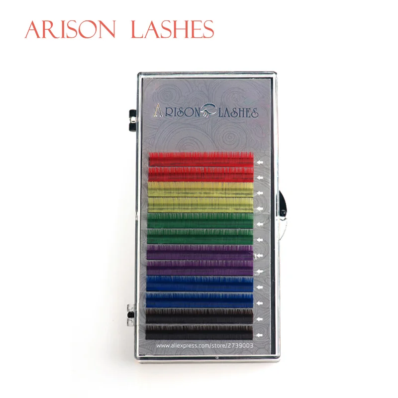 Arison, 12 рядов/набор, 6 цветов, натуральные накладные ресницы для наращивания, Смешанная Радуга, 0,1 мм, цветные ресницы для макияжа