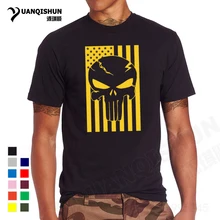 YUANQISHUN Boutique T-shirt American Flag Skull Head T Shirt Cool Summer Tops High Quality Casual Tee USA Veteran Military Tops