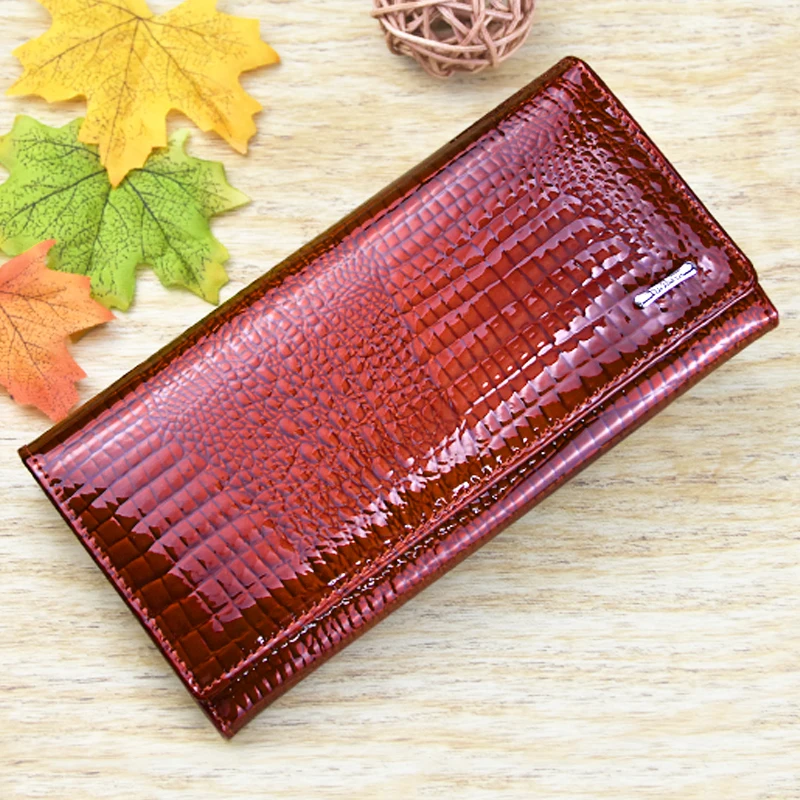 DICIHAYA Genuine Leather Women's Wallets Fallow Long Ladies Double Zipper Wallet Clutch Bag Design Red Purse Crocodile Purses