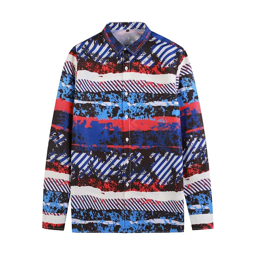 

2019 Hip Hop Shirts Streetwear Mens Hawaiian Shirt Striped Printed Harajuku Summer Beach Shirt Hawaii Thin Pink Tops Long Sleeve
