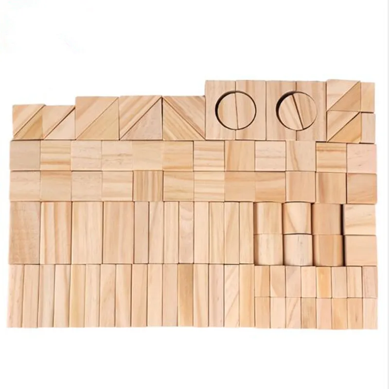 100 шт натуральные деревянные игрушки Деревянный конструктор геометрические Строительные Деревянные блоки Развивающие игрушки для детей подарочные коробки
